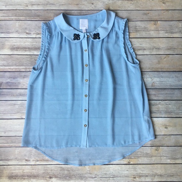 LC Lauren Conrad Tops - LC Lauren Conrad Blue Sheer Dragonfly Blouse